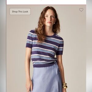 NWT J Crew  Navy and Purple  Striped Brushed CashmertSweater